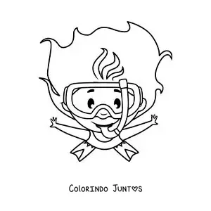 Desenho para colorir de uma menina mergulhando com snorkel