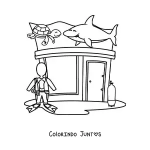 Desenho para colorir de uma loja de equipamentos de mergulho