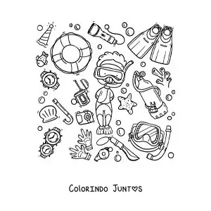 Desenho para colorir de um mergulhador com seu equipamento de mergulho