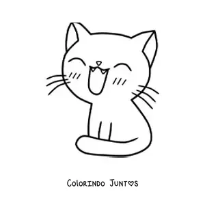 Desenho para colorir de um gato kawaii sentado sorrindo