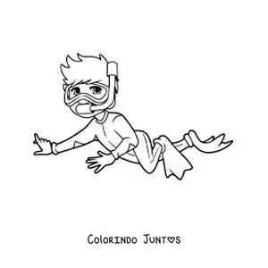 Desenho para colorir de um menino mergulhando com nadadeiras e snorkel