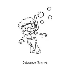 Desenho para colorir de um menino mergulhando com snorkel e nadadeiras