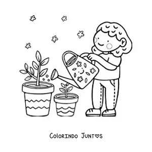 Desenho para colorir de uma linda menina regando suas plantas