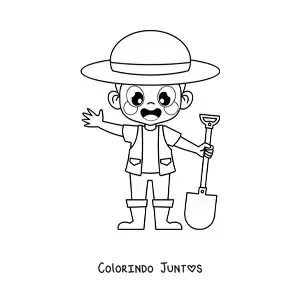 Desenho para colorir de um menino jardineiro feliz com chapéu