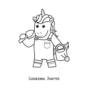 Desenho para colorir de um unicórnio jardineiro kawaii