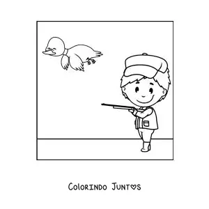 Desenho para colorir de um caçador mirando em um pato