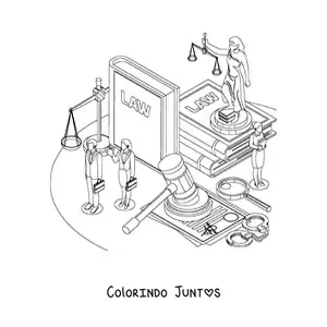 Desenho para colorir de vários símbolos da justiça