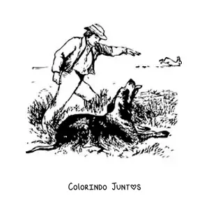Desenho para colorir de um caçador de patos dando instruções ao seu cão