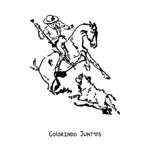 Desenho para colorir de um homem a cavalo caçando um javali