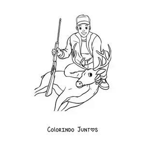 Desenho para colorir de um caçador com um cervo