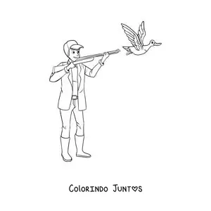 Desenho para colorir de um homem caçando um pato