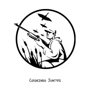 Desenho para colorir de silhueta de um homem caçando patos
