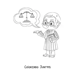 Desenho para colorir de um juiz kawaii com toga