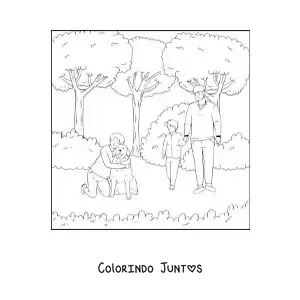 Desenho para colorir de um pai e seu filho passeando no parque