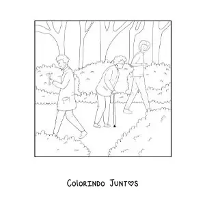 Desenho para colorir de pessoas passeando no parque