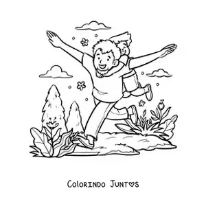 Desenho para colorir de um pai brincando com o filho no parque