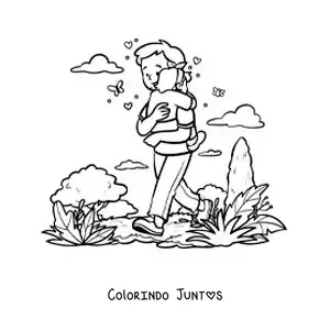 Desenho para colorir de um pai carregando a filha no parque