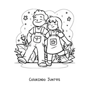 Desenho para colorir de um casal passeando no parque