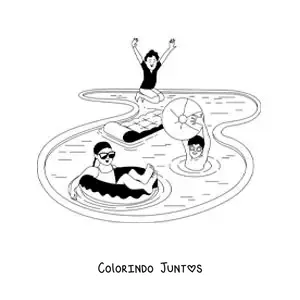 Desenho para colorir de crianças brincando em uma piscina