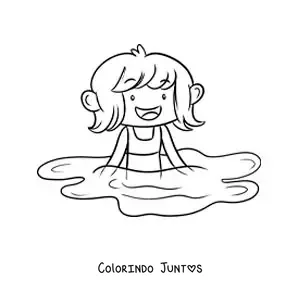 Desenho para colorir de uma menina em uma piscina