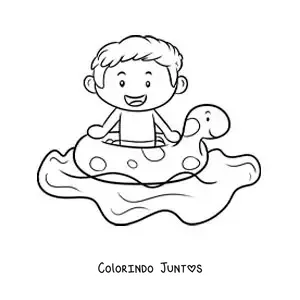 Desenho para colorir de um menino com boia em uma piscina