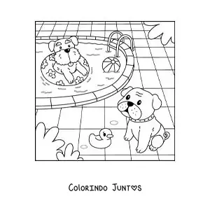Desenho para colorir de cachorros animados em uma piscina