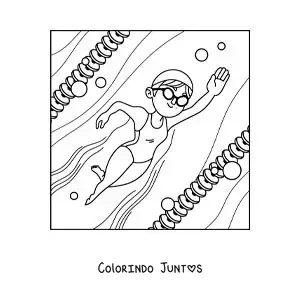 Desenho para colorir de uma menina praticando natação em uma piscina
