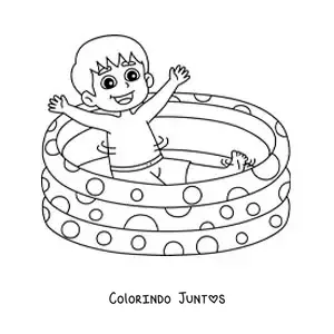 Desenho para colorir de um menino em uma piscina inflável