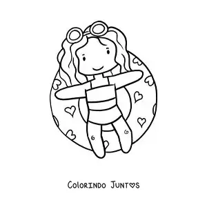 Desenho para colorir de uma menina boiando em uma piscina