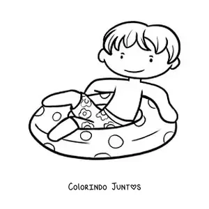 Desenho para colorir de um menino boiando em uma piscina