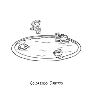 Desenho para colorir de crianças em uma festa na piscina