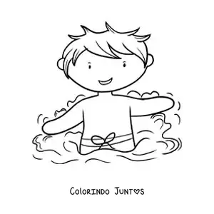 Desenho para colorir de um menino em uma piscina