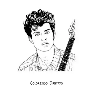 Desenho para colorir de um retrato de Shawn Mendes em estilo realista