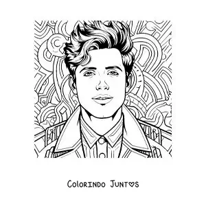 Desenho para colorir de Sebastián Yatra animado com doodle art de fundo