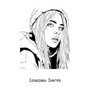 Desenho para colorir de um retrato de Billie Eilish animada
