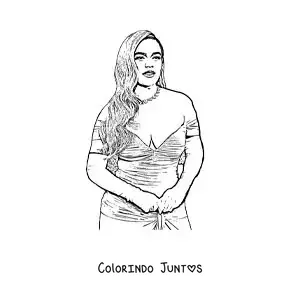 Desenho para colorir de um retrato de Karol G de vestido a lápis