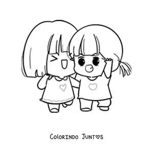 Desenho para colorir de duas meninas kawaii sorrindo felizes