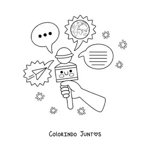 Desenho para colorir de um microfone animado informando ao mundo as notícias atuais
