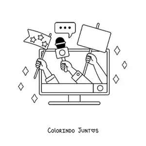 Desenho para colorir de uma televisão transmitindo notícias atuais