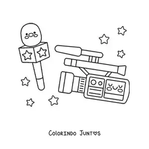 Desenho para colorir de uma câmera e um microfone para o jornalismo