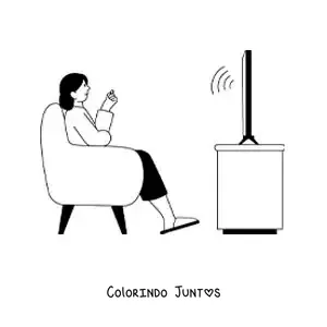 Desenho para colorir de uma mulher assistindo ao canal de notícias em uma televisão