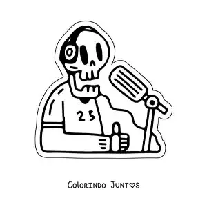 Desenho para colorir de um esqueleto animado em um programa de rádio