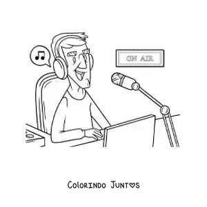 Desenho para colorir de um locutor em um programa musical de rádio