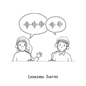 Desenho para colorir de dois locutores narrando as notícias no rádio