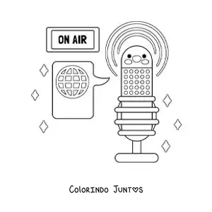 Desenho para colorir de um microfone de rádio animado no ar