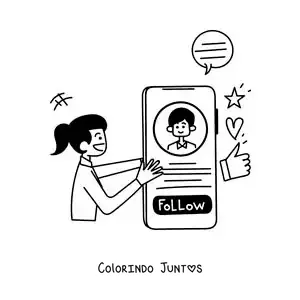 Desenho para colorir de uma menina seguindo um menino nas redes sociais