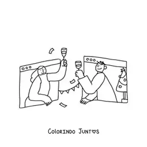 Desenho para colorir de duas pessoas se comunicando à distância por videochamada