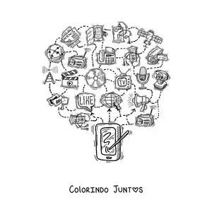 Desenho para colorir de um smartphone conectado às redes sociais