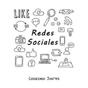 Desenho para colorir de símbolos das redes sociais como meio de comunicação de massa