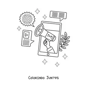 Desenho para colorir de um telefone animado anunciando as últimas notícias na tela
